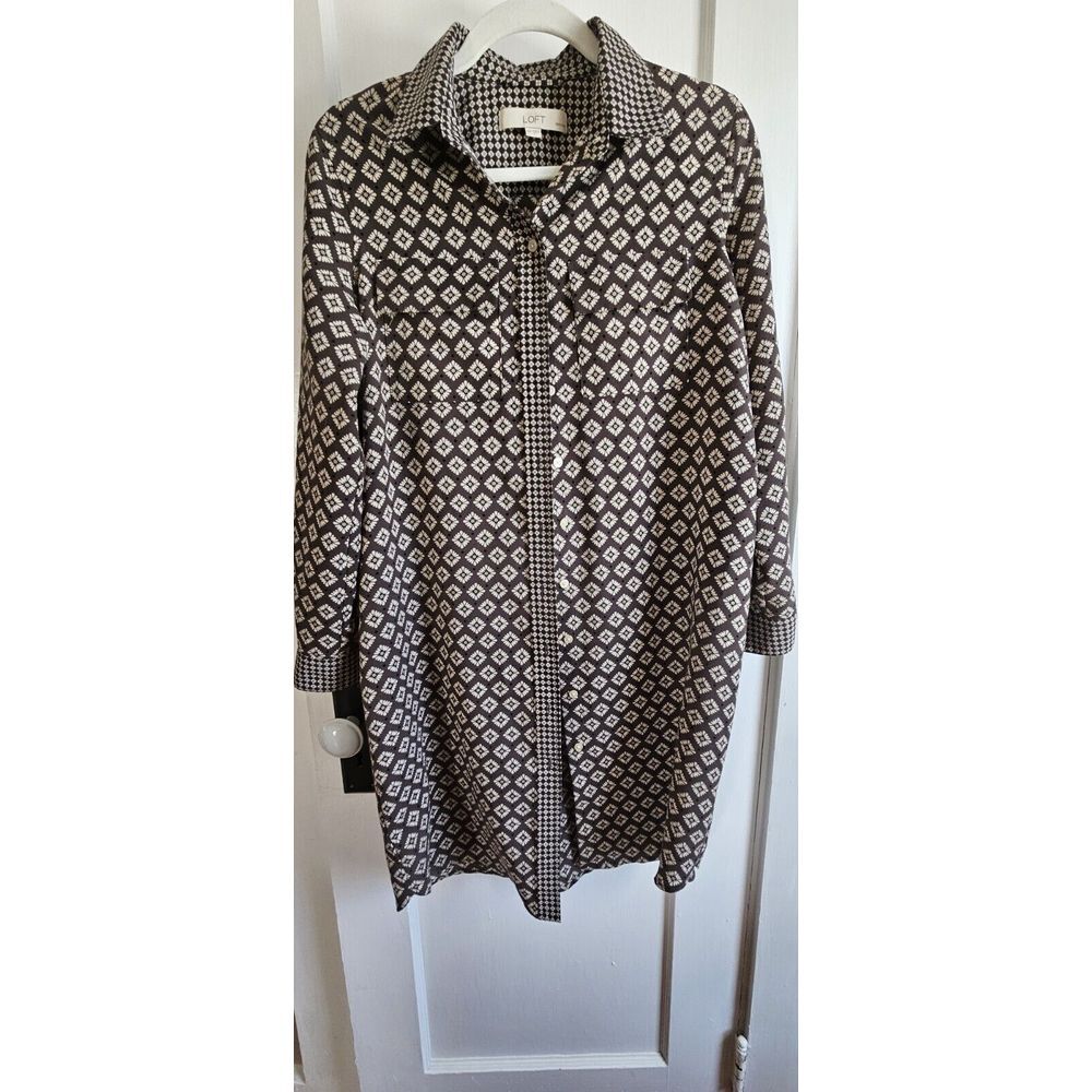 LOFT petites Sz Mp shirt dress long sleeve button down NWOT